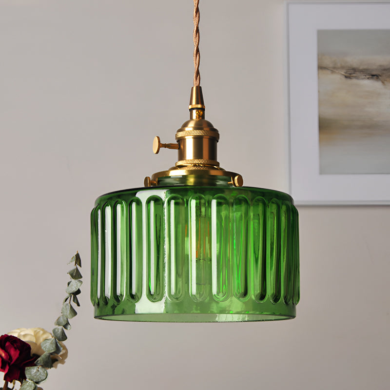 Vintage Brass Glass Pendant Light with Edison LED Bulb – Retro Japanese Style Chandelier for Dining Room, Bedroom, Bar, Entryway