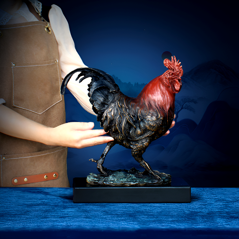 Copper Rooster Sculpture – Handcrafted Brass Rooster Figurine for Home And Office Décor