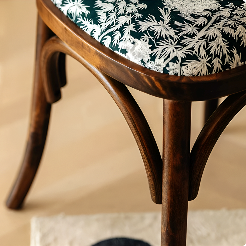 French Nordic Solid Wood Dining Chair – Coastal Vintage Floral Upholstered Accent Chair for Dining Room, Walnut & French Colors