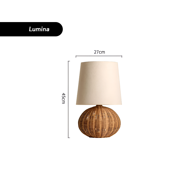 Japanese Style Rattan Bedside Table Lamp - Handmade Woven Nightstand Light for Bedroom And Living Room Décor