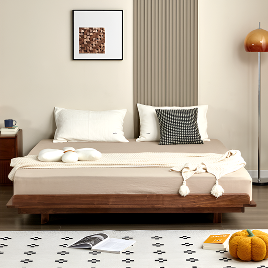 North American Black Walnut Tatami-Style Bed Frame - Solid Wood, Low-Profile, Single / Queen / King