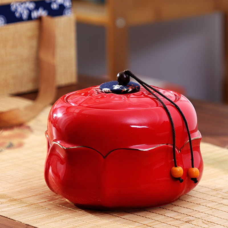 Premium Lotus Tea Canister – Ceramic Airtight Jar with Gift Box