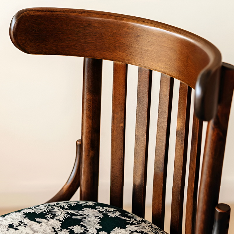French Nordic Solid Wood Dining Chair – Coastal Vintage Floral Upholstered Accent Chair for Dining Room, Walnut & French Colors
