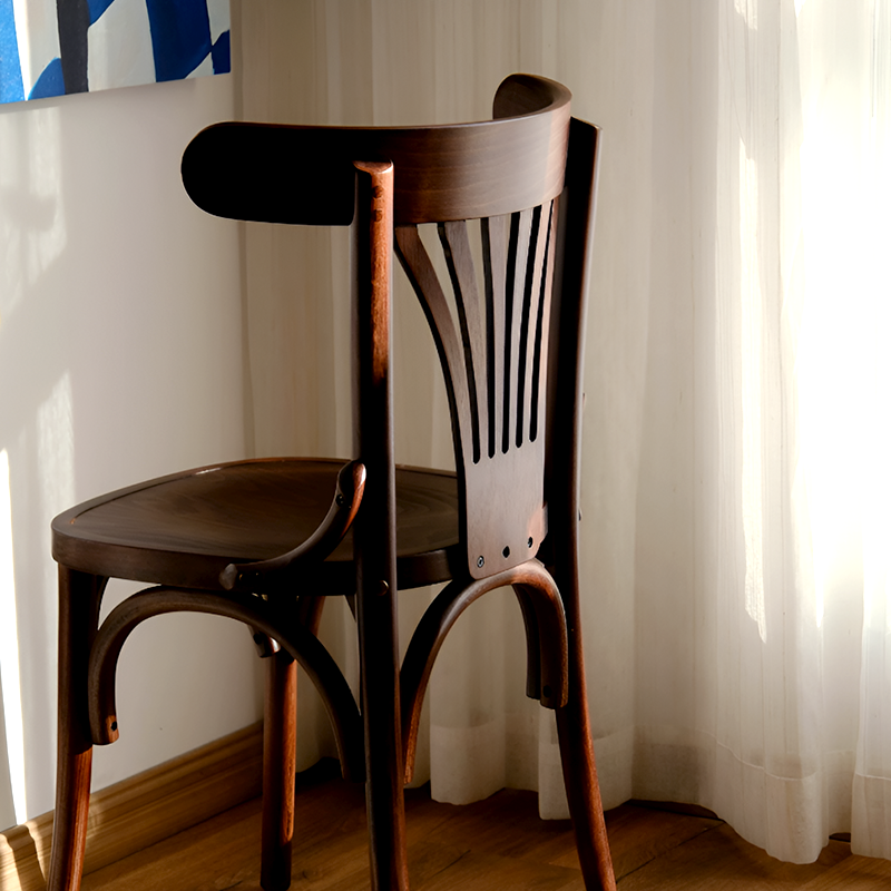 Vintage American Country Solid Wood Dining Chair - Retro Café & Home Accent Chair with Upholstered or Wooden Seat