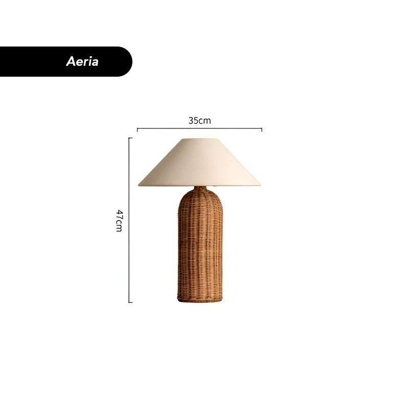 Japanese Style Rattan Bedside Table Lamp - Handmade Woven Nightstand Light for Bedroom And Living Room Décor