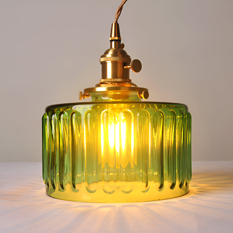 Vintage Brass Glass Pendant Light with Edison LED Bulb – Retro Japanese Style Chandelier for Dining Room, Bedroom, Bar, Entryway
