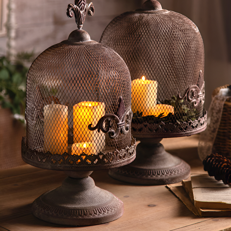 Rustic Iron Candle Holder - Vintage Birdcage Style Decorative Home Décor