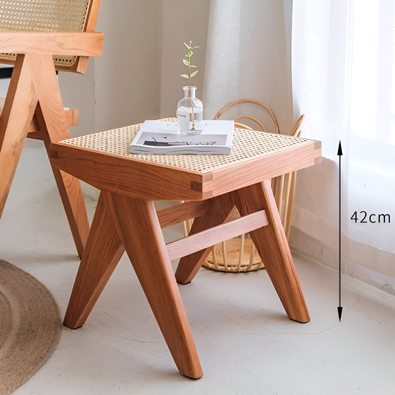 Solid Wood & Rattan Bench – Single or 3-Seater, Walnut, Cherry, Log, Black