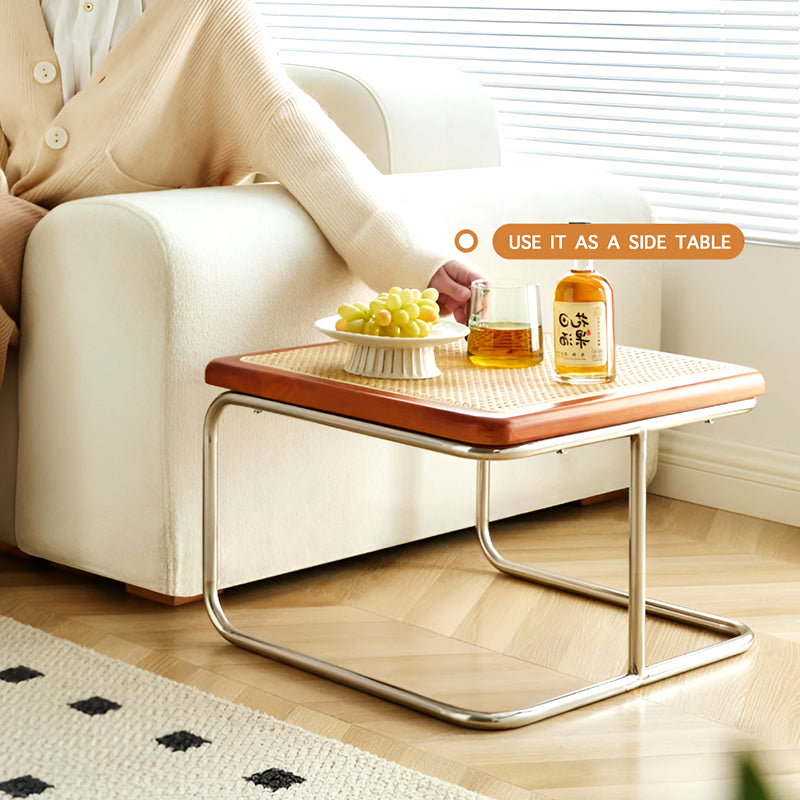 Nordic Nested Coffee Table Set – Solid Wood, Glass and Rattan with Stainless Steel Frame, Modern Antique Style
