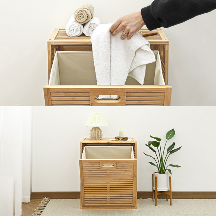 Laundry Storage Cabinet – Multi-Layer Bamboo Basket Organizer