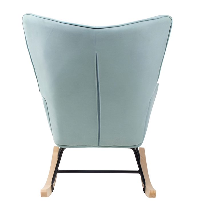 Mid-Century Accent Rocking Chair – Patchwork Linen Upholstery with Wooden Legs for Living Room & Bedroom