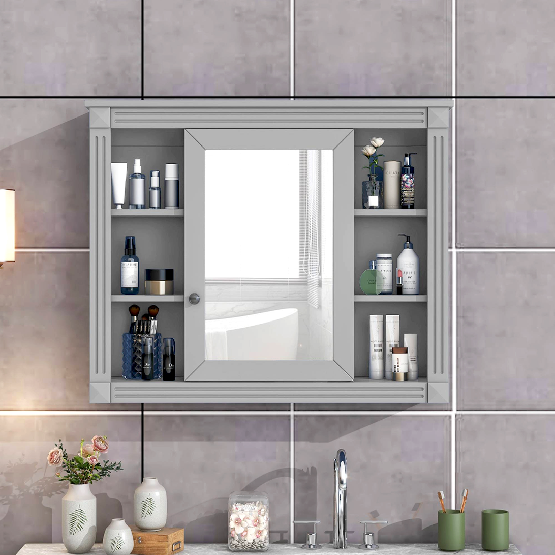 Wall Mounted Bathroom Storage Cabinet with Mirror – 8-Compartment Organizer for Toiletries & Essentials