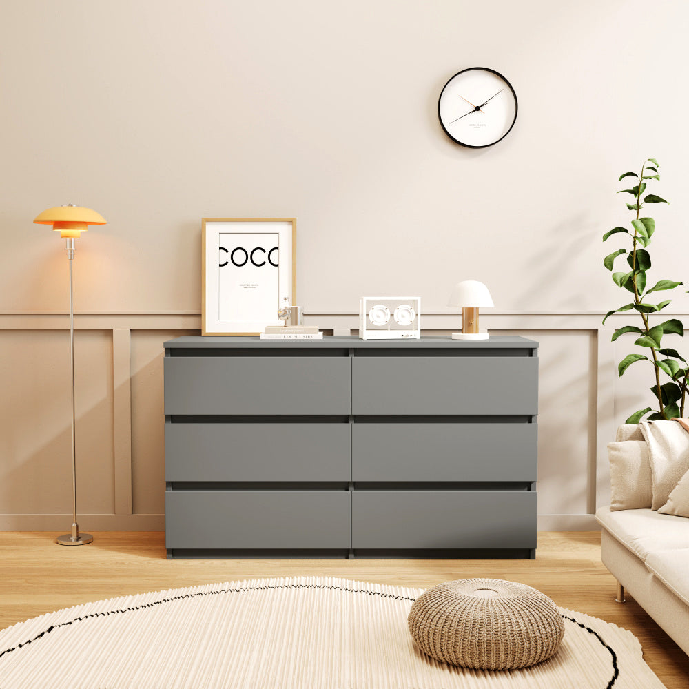 Modern 6-Drawer Dresser Cabinet – Minimalist Storage Solution in Olive Green or Grey