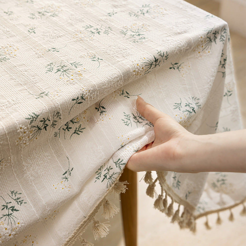 Ins Style Lilac Flower Floral Tablecloth Photograph Pastoral Cotton Leprosy Fabric Desk Decoration Dormitory Small Fresh Tablecloth