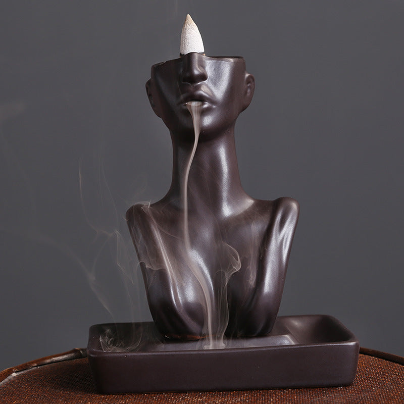 Cross-border Ceramic European And American Beauty Statue Backflow Incense Burner Creative Beauty Sandalwood Smoke Backflow Incense Burner Home Decoration