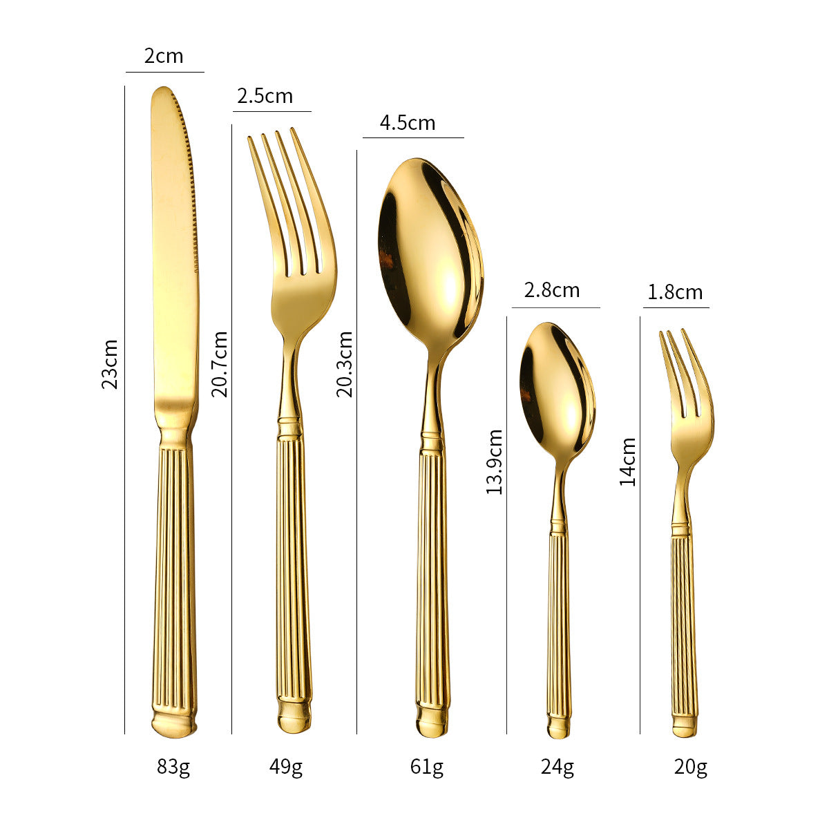 Roman Column Stainless Steel Knife And Fork Spoon Amazon Golden Tableware Knife And Fork Spoon Five-piece Set Light Luxury Western Steak Knife And Fork