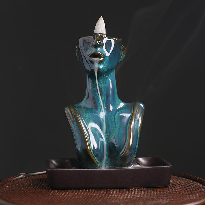 Cross-border Ceramic European And American Beauty Statue Backflow Incense Burner Creative Beauty Sandalwood Smoke Backflow Incense Burner Home Decoration