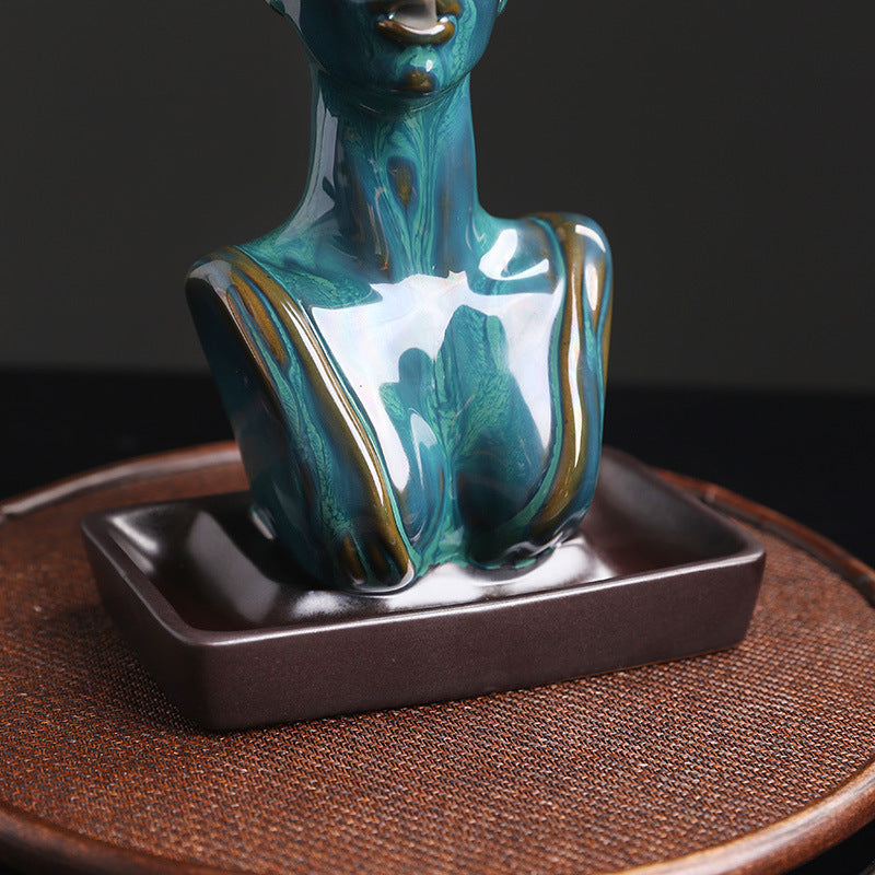 Cross-border Ceramic European And American Beauty Statue Backflow Incense Burner Creative Beauty Sandalwood Smoke Backflow Incense Burner Home Decoration