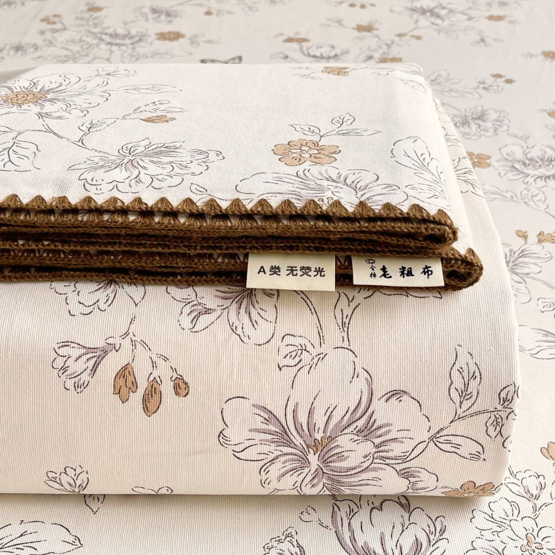 Cotton Old Coarse Cloth Bed Sheet Single Shell Side Bedspread Summer Season 100 Cotton Linen Cotton Linen Mat Three-piece Set 3