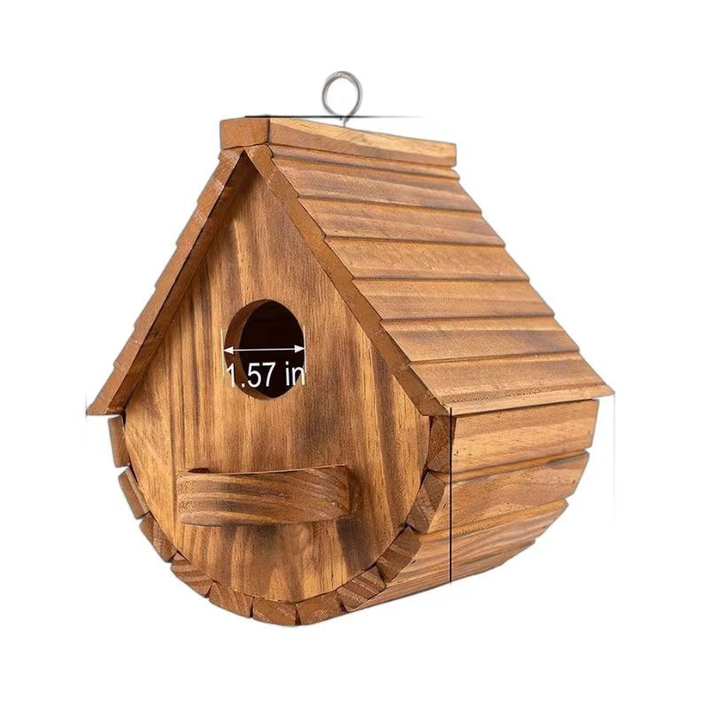 Burned Color Bird House Creative Wooden Bird Nest House Solid Wood Bird Breeding Box Eaves Bird Nest In Stock Wooden Hanging Ornaments