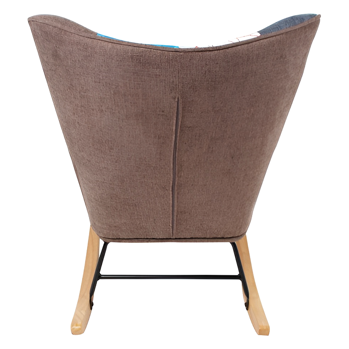 Mid-Century Accent Rocking Chair – Patchwork Linen Upholstery with Wooden Legs for Living Room & Bedroom