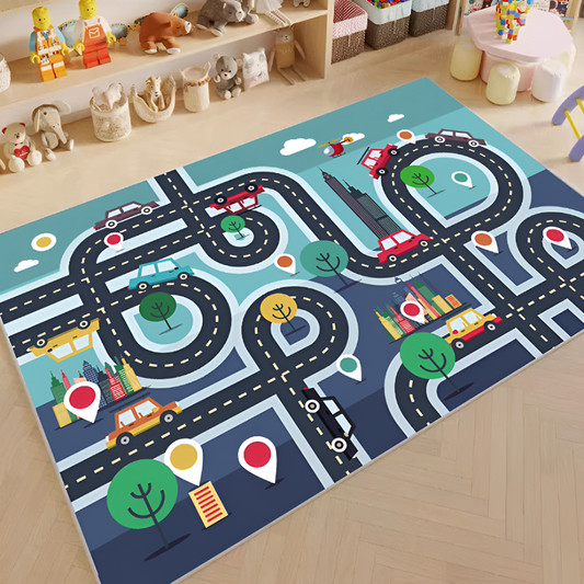 Kids Car Play Mat – Road Track Traffic Rug for Toy Vehicles | Soft, Non-Slip Floor Mat for Indoor Play & Learning