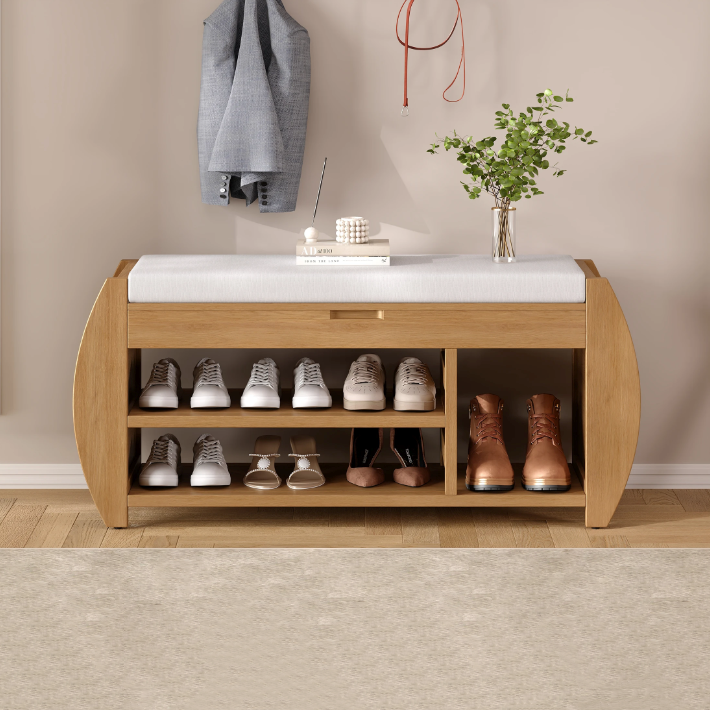 Multifunctional Entryway Shoe Storage Bench – Retro Wooden Seat for Hallway or Bedroom
