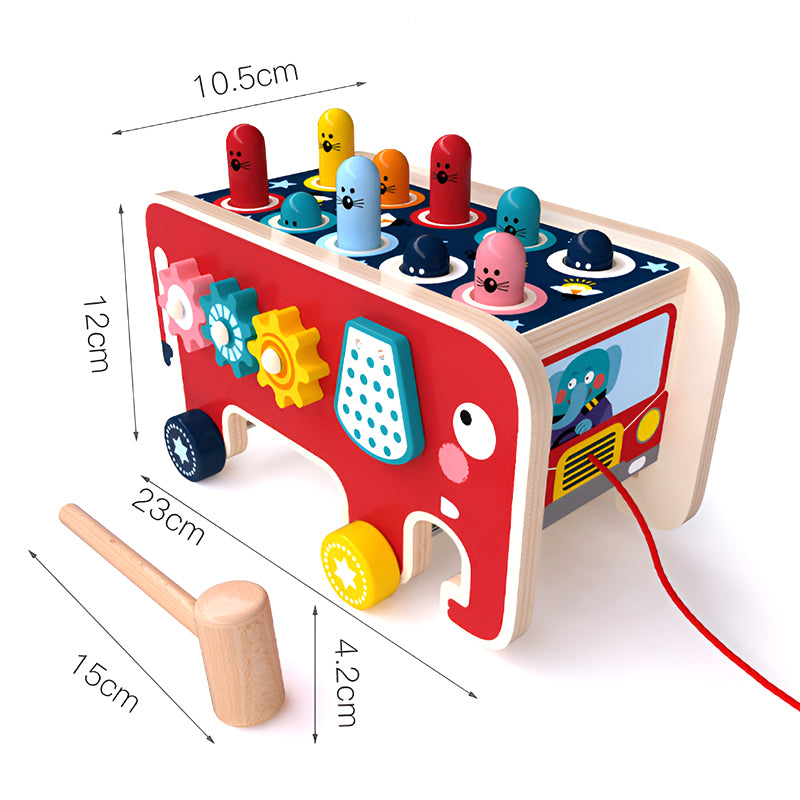Wooden Whack-a-Gopher Toy – Fire Truck & Elephant Variants – Children’s Educational & Sensory Game