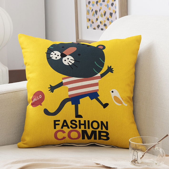 Kids Cartoon Linen Pillow Cover 45x45cm – Soft & Durable