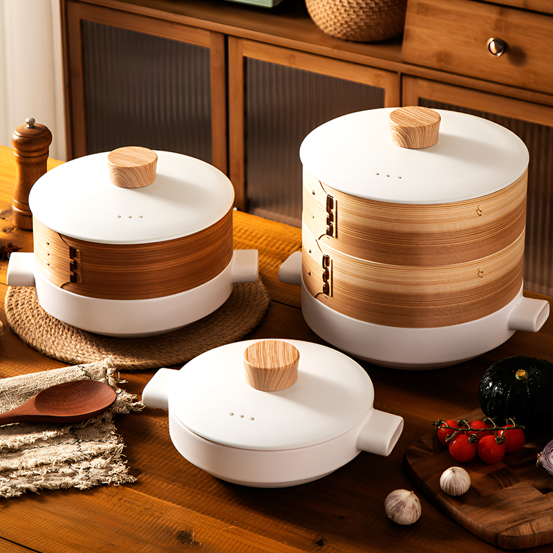 Double-Layer Ceramic Steamer Casserole – High-Temperature Resistant Soup & Steaming Pot for Gas & Open Flame Cooking