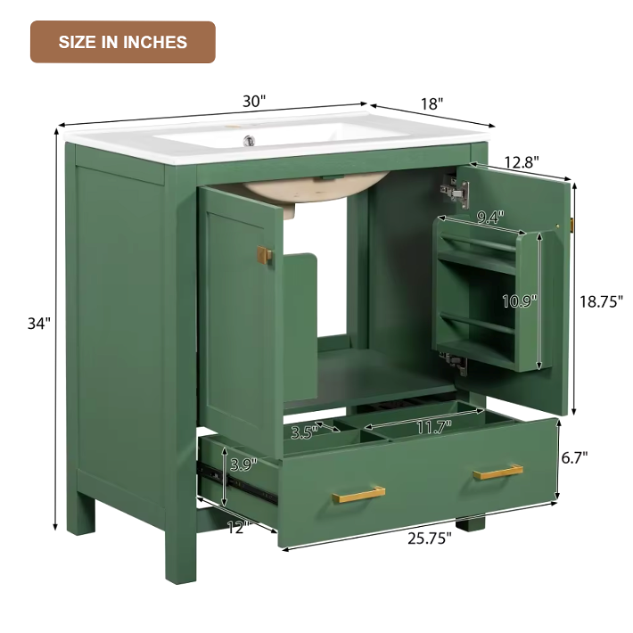 Modern Bathroom Vanity with Sink – Solid Wood Cabinet with Drawer & Soft-Close Doors, Undermount Combo Sink & Ample Storage