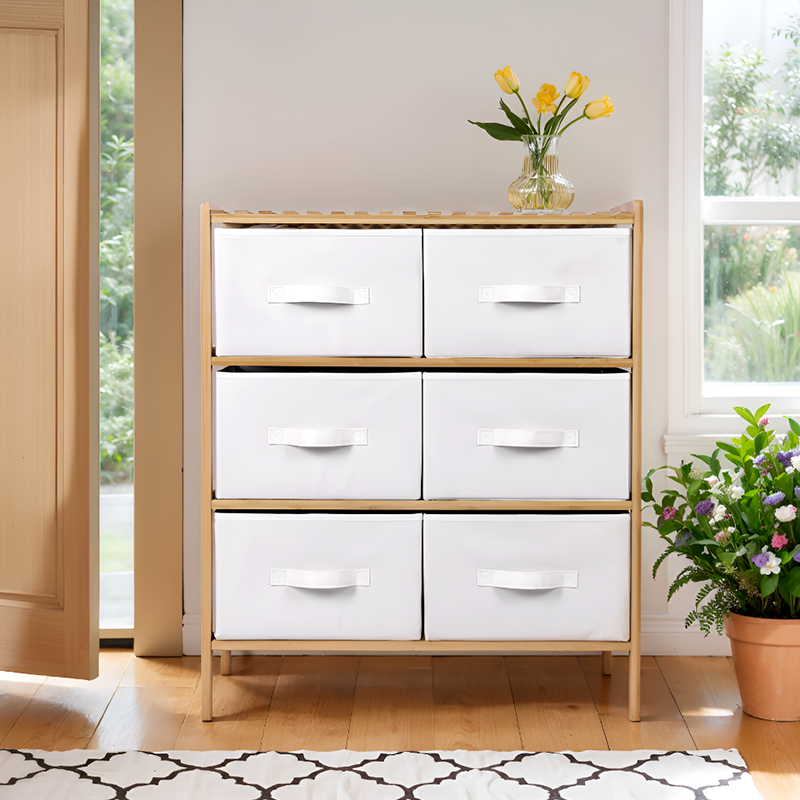 Bamboo Wood Fabric Drawer Storage Cabinet – 6/3 Drawer Organizer for Bedroom, Kids Room & Closet