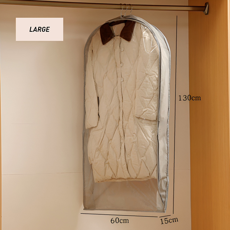 Clear Front Hanging Dust Cover for Coats & Suits – PEVA Waterproof Garment Bag With Semi-Opaque White or Gray Back