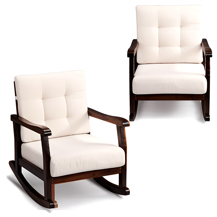 Carbonized Cedar Rocking Chair with Detachable White Cushion – Outdoor & Indoor Rustic Wooden Lounge Chair