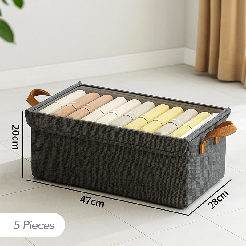 Large Fabric Clothes Storage Box with Lid – Foldable Drawer Organizer for Pants, Wardrobe, and Closet