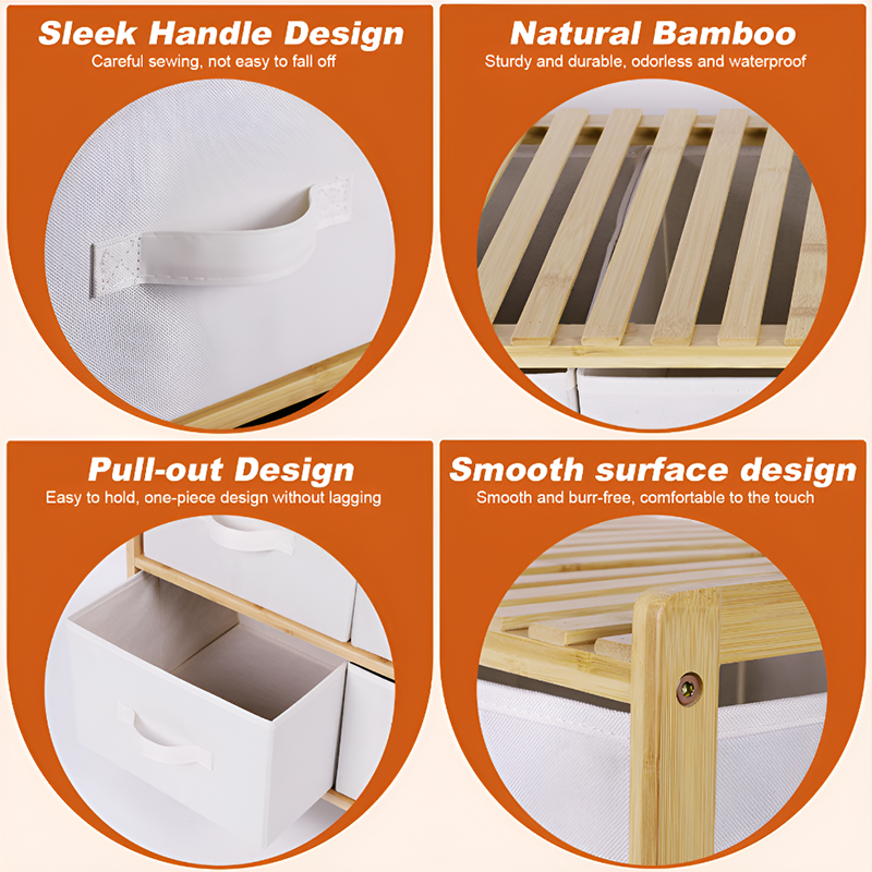 Bamboo Wood Fabric Drawer Storage Cabinet – 6/3 Drawer Organizer for Bedroom, Kids Room & Closet