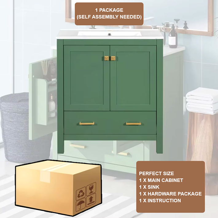 Modern Bathroom Vanity with Sink – Solid Wood Cabinet with Drawer & Soft-Close Doors, Undermount Combo Sink & Ample Storage