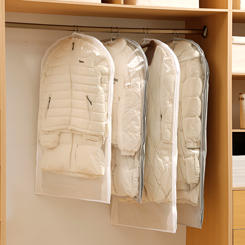 Clear Front Hanging Dust Cover for Coats & Suits – PEVA Waterproof Garment Bag With Semi-Opaque White or Gray Back