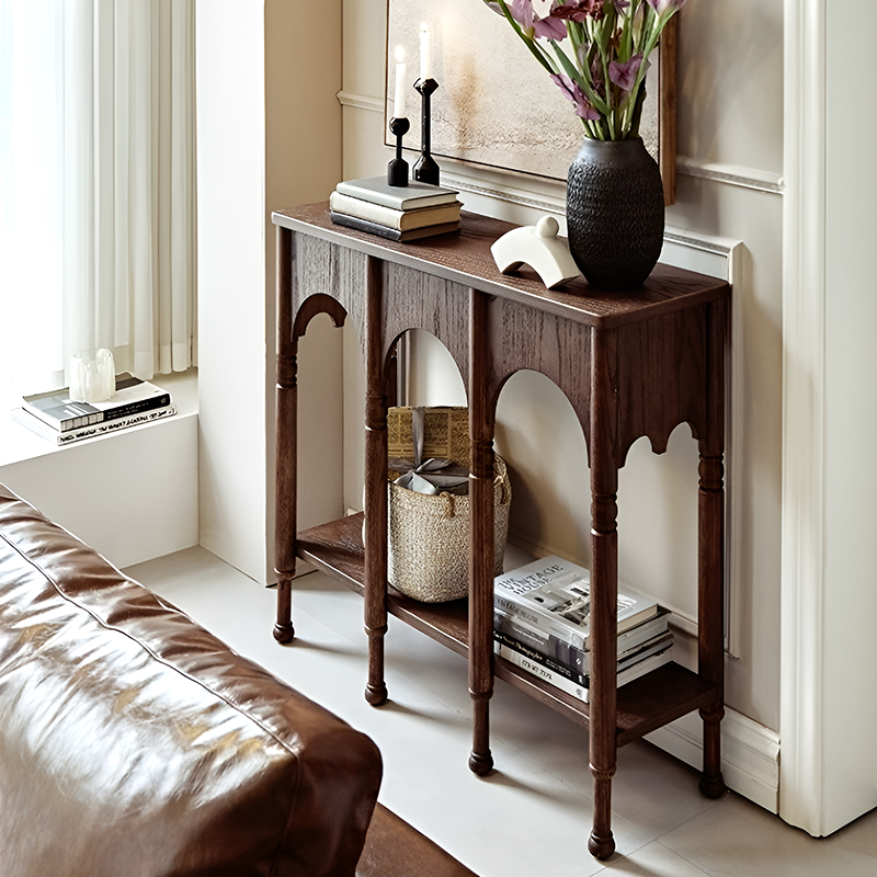 Solid Wood Retro Console Table – Entryway & Living Room Side Table