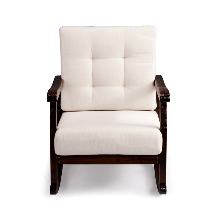 Carbonized Cedar Rocking Chair with Detachable White Cushion – Outdoor & Indoor Rustic Wooden Lounge Chair