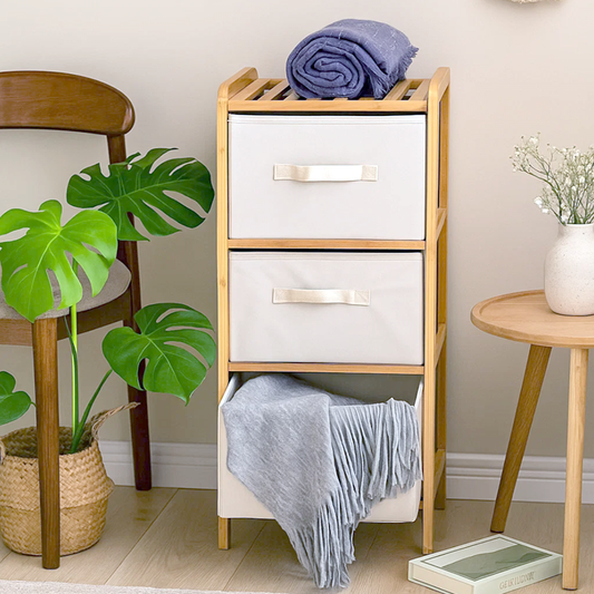 Bamboo Wood Fabric Drawer Storage Cabinet – 6/3 Drawer Organizer for Bedroom, Kids Room & Closet