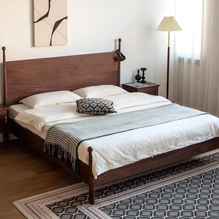 Black Walnut Solid Wood Platform Bed – Scandinavian French Style in Queen & King Sizes