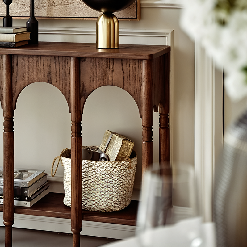 Solid Wood Retro Console Table – Entryway & Living Room Side Table
