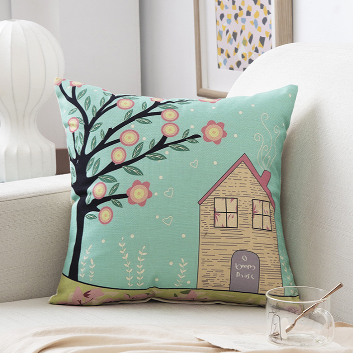 Kids Cartoon Linen Pillow Cover 45x45cm – Soft & Durable