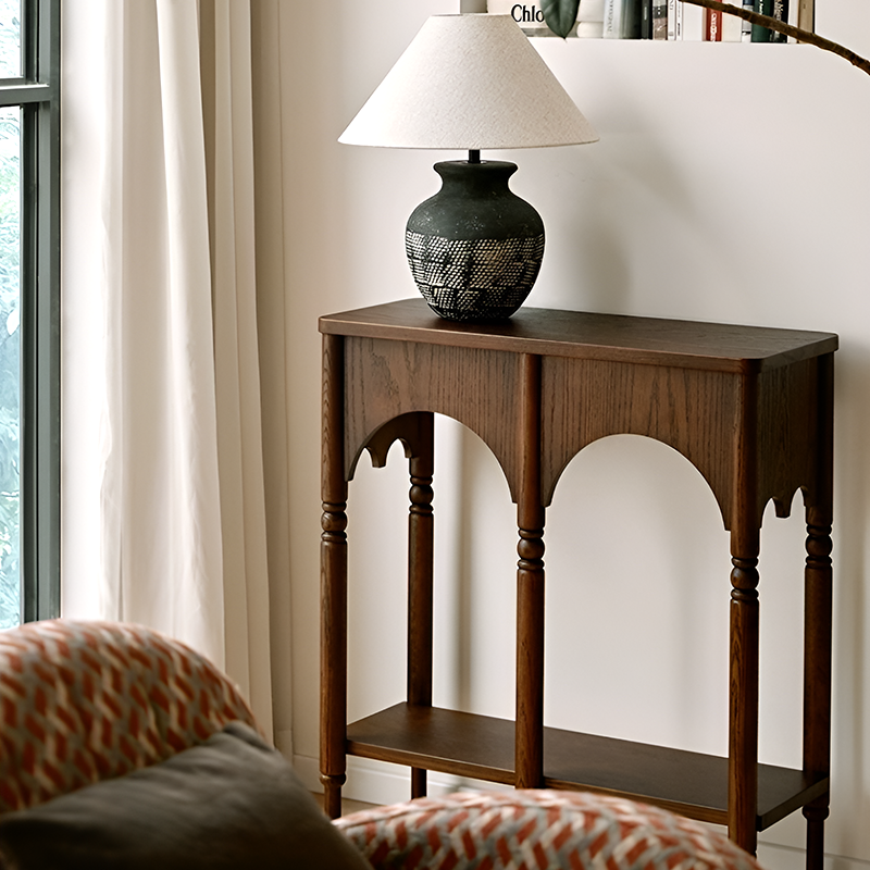 Solid Wood Retro Console Table – Entryway & Living Room Side Table