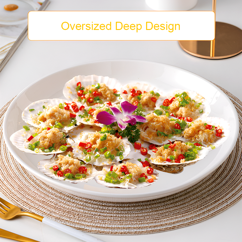Set of 2 – Large Ceramic Serving Plate – Deep Round Dish