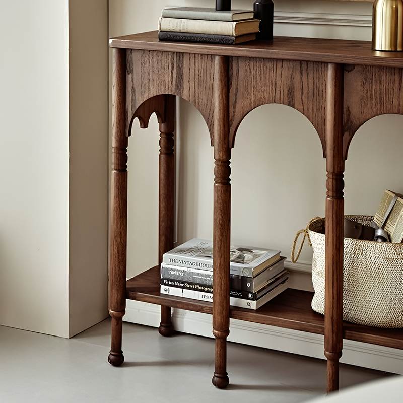 Solid Wood Retro Console Table – Entryway & Living Room Side Table