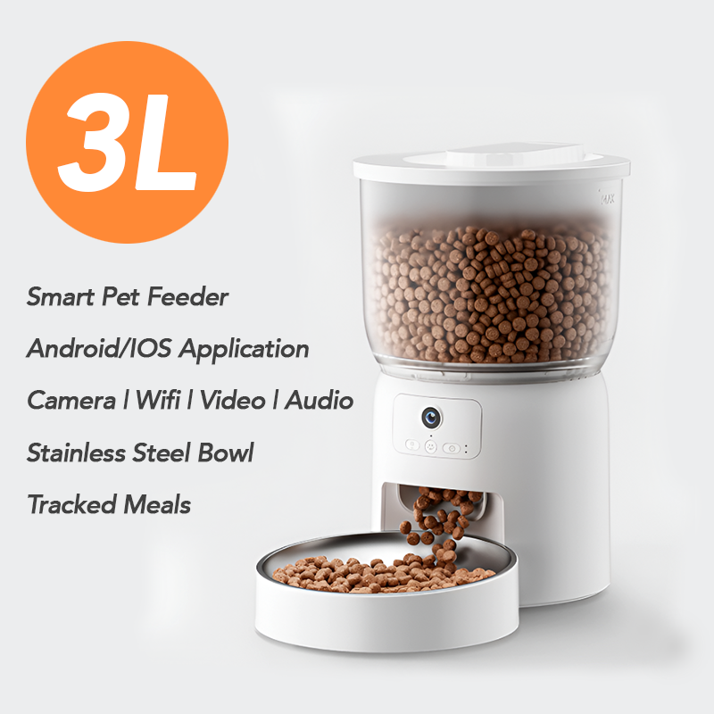 Smart Pet Feeder with Camera and Stainless Steel Bowl – 3L Capacity Automatic WiFi Cat & Dog Food Dispenser