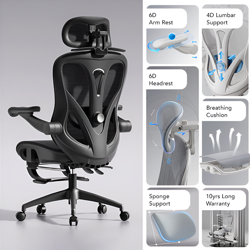 Ergonomic Mesh Office Chair with Headrest & Footrest – Reclining Computer Chair for Home Office & Gaming