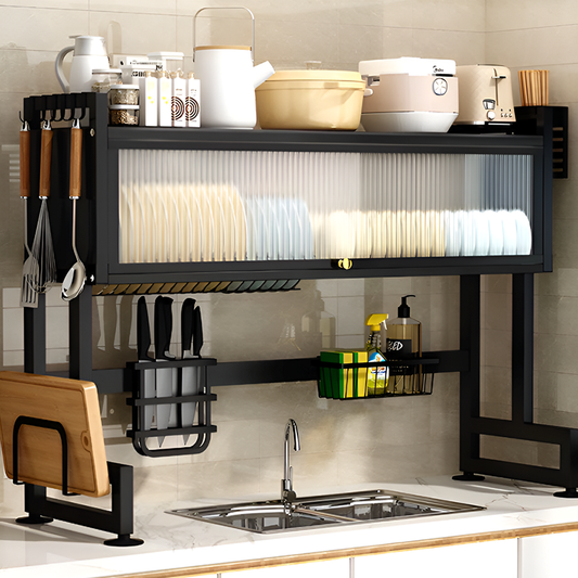 Over the Sink Dish Drying Rack with Dustproof Cover – Multifunctional Kitchen Storage Organizer